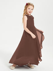 Modern Asymmetrical Junior Bridesmaid Dresses Cowl Neck Chocolate