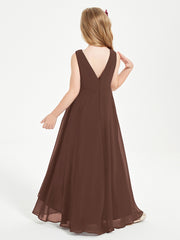Modern Asymmetrical Junior Bridesmaid Dresses Cowl Neck Chocolate