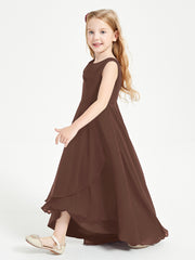 Modern Asymmetrical Junior Bridesmaid Dresses Cowl Neck Chocolate