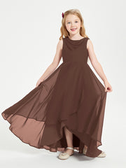 Modern Asymmetrical Junior Bridesmaid Dresses Cowl Neck Chocolate