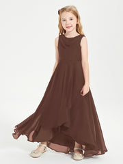 Modern Asymmetrical Junior Bridesmaid Dresses Cowl Neck Chocolate