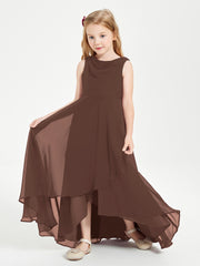 Modern Asymmetrical Junior Bridesmaid Dresses Cowl Neck Chocolate