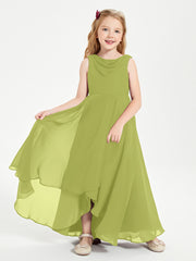 Modern Asymmetrical Junior Bridesmaid Dresses Cowl Neck Clover