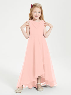 Modern Asymmetrical Junior Bridesmaid Dresses Cowl Neck Coral