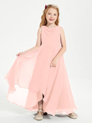 Modern Asymmetrical Junior Bridesmaid Dresses Cowl Neck Coral