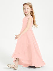 Modern Asymmetrical Junior Bridesmaid Dresses Cowl Neck Coral