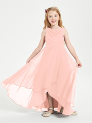 Modern Asymmetrical Junior Bridesmaid Dresses Cowl Neck Coral