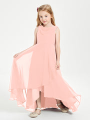 Modern Asymmetrical Junior Bridesmaid Dresses Cowl Neck Coral
