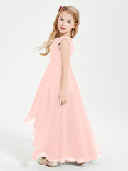 Modern Asymmetrical Junior Bridesmaid Dresses Cowl Neck Coral