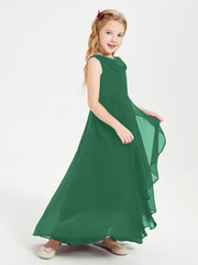 Modern Asymmetrical Junior Bridesmaid Dresses Cowl Neck Dark Green