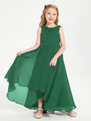 Modern Asymmetrical Junior Bridesmaid Dresses Cowl Neck Dark Green