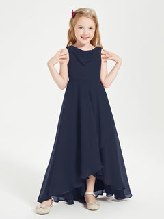 Modern Asymmetrical Junior Bridesmaid Dresses Cowl Neck Dark Navy