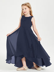 Modern Asymmetrical Junior Bridesmaid Dresses Cowl Neck Dark Navy