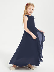 Modern Asymmetrical Junior Bridesmaid Dresses Cowl Neck Dark Navy