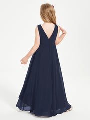 Modern Asymmetrical Junior Bridesmaid Dresses Cowl Neck Dark Navy
