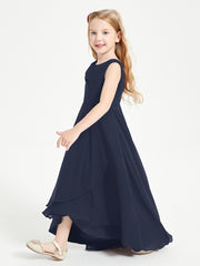 Modern Asymmetrical Junior Bridesmaid Dresses Cowl Neck Dark Navy