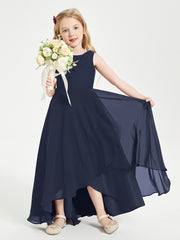 Modern Asymmetrical Junior Bridesmaid Dresses Cowl Neck Dark Navy