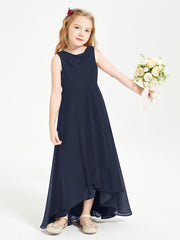 Modern Asymmetrical Junior Bridesmaid Dresses Cowl Neck Dark Navy