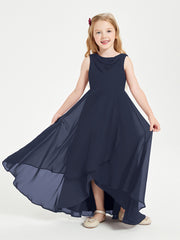 Modern Asymmetrical Junior Bridesmaid Dresses Cowl Neck Dark Navy