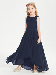 Modern Asymmetrical Junior Bridesmaid Dresses Cowl Neck Dark Navy