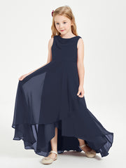 Modern Asymmetrical Junior Bridesmaid Dresses Cowl Neck Dark Navy