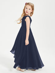 Modern Asymmetrical Junior Bridesmaid Dresses Cowl Neck Dark Navy