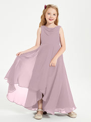 Modern Asymmetrical Junior Bridesmaid Dresses Cowl Neck Dusk