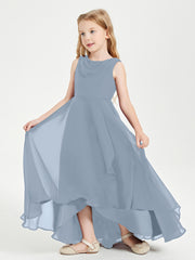 Modern Asymmetrical Junior Bridesmaid Dresses Cowl Neck Dusty Blue