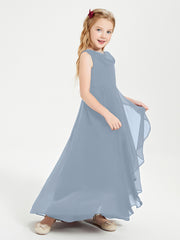 Modern Asymmetrical Junior Bridesmaid Dresses Cowl Neck Dusty Blue