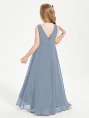 Modern Asymmetrical Junior Bridesmaid Dresses Cowl Neck Dusty Blue