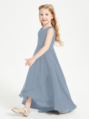 Modern Asymmetrical Junior Bridesmaid Dresses Cowl Neck Dusty Blue