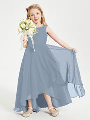 Modern Asymmetrical Junior Bridesmaid Dresses Cowl Neck Dusty Blue