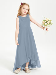 Modern Asymmetrical Junior Bridesmaid Dresses Cowl Neck Dusty Blue
