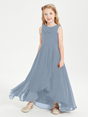 Modern Asymmetrical Junior Bridesmaid Dresses Cowl Neck Dusty Blue