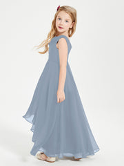 Modern Asymmetrical Junior Bridesmaid Dresses Cowl Neck Dusty Blue