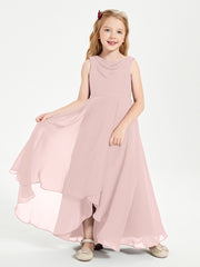 Modern Asymmetrical Junior Bridesmaid Dresses Cowl Neck Dusty Rose