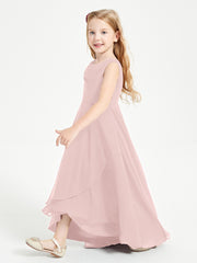 Modern Asymmetrical Junior Bridesmaid Dresses Cowl Neck Dusty Rose