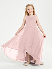 Modern Asymmetrical Junior Bridesmaid Dresses Cowl Neck Dusty Rose