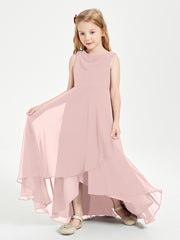 Modern Asymmetrical Junior Bridesmaid Dresses Cowl Neck Dusty Rose