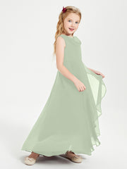 Modern Asymmetrical Junior Bridesmaid Dresses Cowl Neck Dusty Sage