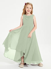 Modern Asymmetrical Junior Bridesmaid Dresses Cowl Neck Dusty Sage