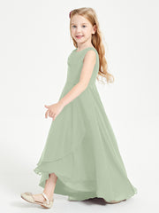 Modern Asymmetrical Junior Bridesmaid Dresses Cowl Neck Dusty Sage