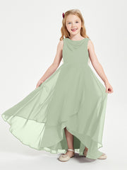 Modern Asymmetrical Junior Bridesmaid Dresses Cowl Neck Dusty Sage