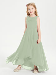 Modern Asymmetrical Junior Bridesmaid Dresses Cowl Neck Dusty Sage