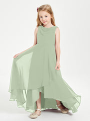 Modern Asymmetrical Junior Bridesmaid Dresses Cowl Neck Dusty Sage