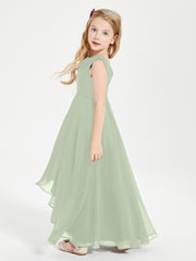 Modern Asymmetrical Junior Bridesmaid Dresses Cowl Neck Dusty Sage
