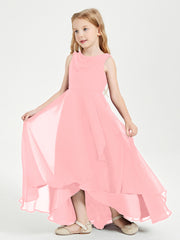 Modern Asymmetrical Junior Bridesmaid Dresses Cowl Neck Flamingo