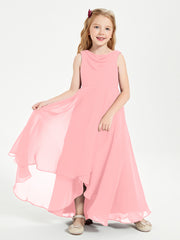 Modern Asymmetrical Junior Bridesmaid Dresses Cowl Neck Flamingo