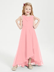 Modern Asymmetrical Junior Bridesmaid Dresses Cowl Neck Flamingo