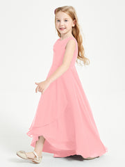 Modern Asymmetrical Junior Bridesmaid Dresses Cowl Neck Flamingo